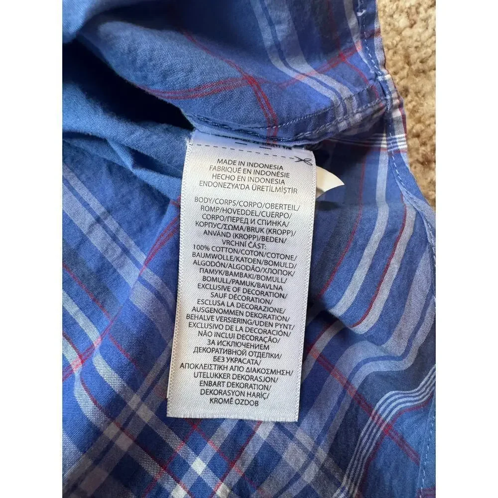 Ralph Lauren BOYS size 14/16; Collared, short sleeve shirt, Blue Plaid print